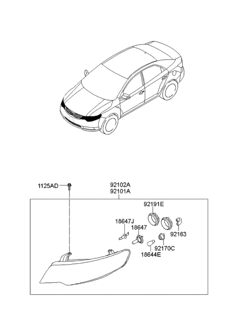 2009 Kia Forte Koup Driver Side Headlight Assembly Diagram for 921011M330