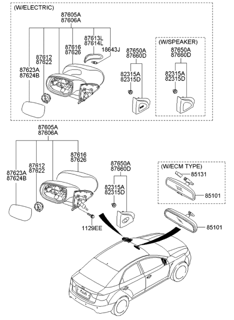 2011 Kia Forte Koup Outside Rear Mirror & Holder, Right Diagram for 876211M000