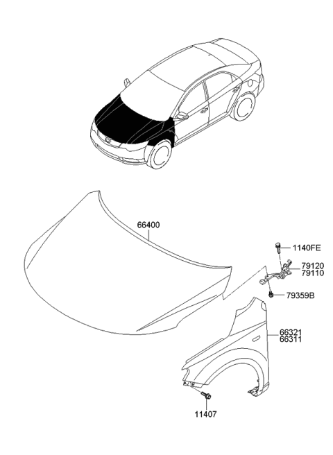 2012 Kia Forte Fender & Hood Panel Diagram