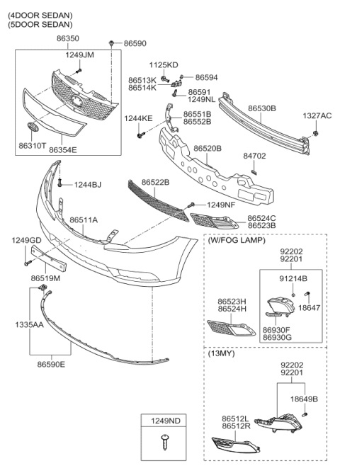 2011 Kia Forte Front Bumper Side Grille, Left Diagram for 865631M700