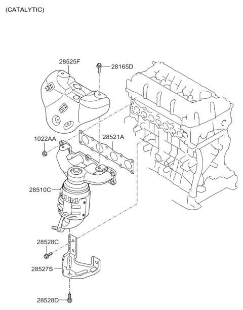 2011 Kia Forte Exhaust Manifold Catalytic Assembly Diagram for 285102G110