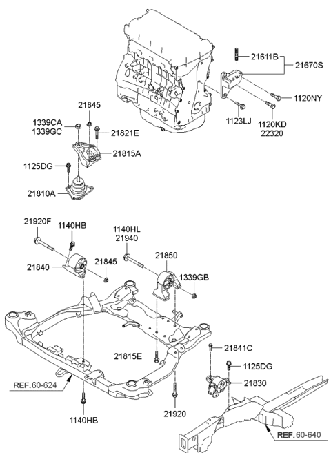 2011 Kia Forte Koup Rear Roll Stopper Bracket Assembly Diagram for 219301M350