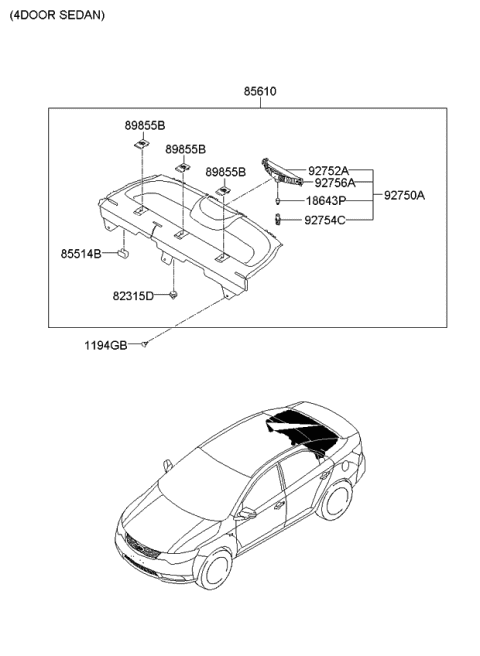 2009 Kia Forte Koup Rear Package Tray Diagram 1