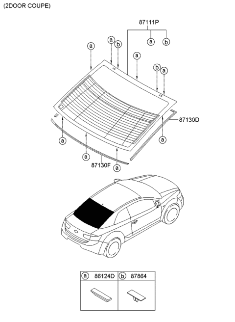 2010 Kia Forte Koup Rear Window Glass & Moulding Diagram 2