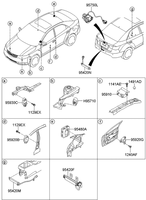 2009 Kia Forte Air Bag Control Module Assembly Diagram for 959101M100