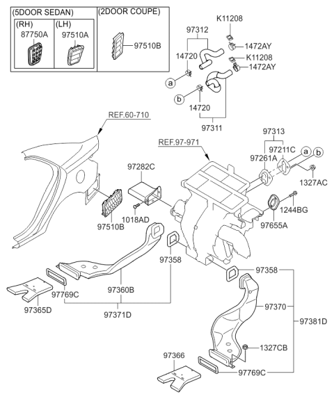 2009 Kia Forte Duct Assembly-Rear Heater "A" Diagram for 973601M001