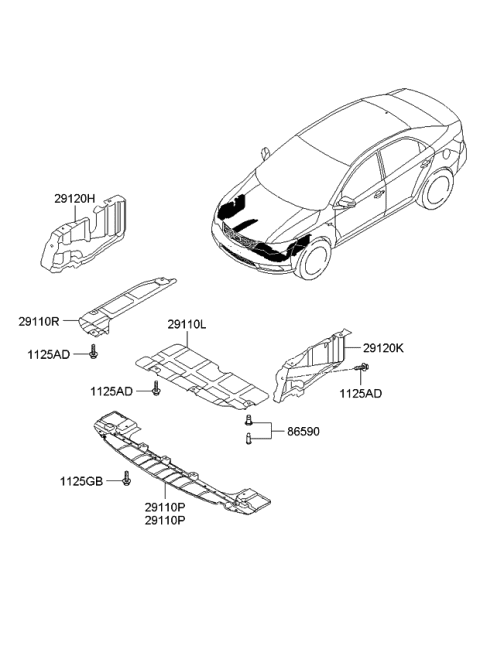 2013 Kia Forte Cover Assembly-Engine Under Diagram for 291102H100