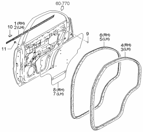 2005 Kia Sorento WEATHERSTRIP Assembly-Rear Door Belt Diagram for 832103E000