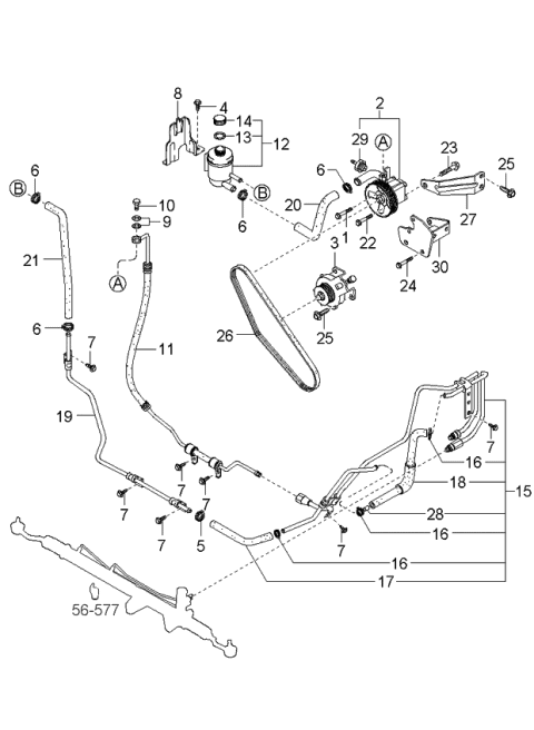 2005 Kia Sorento Power Steering Pump V Belt Diagram for 57161H1300