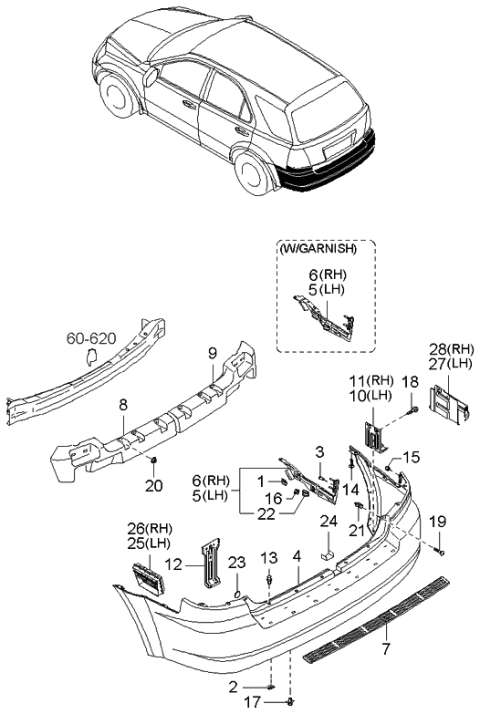 2003 Kia Sorento Side Bracket Assembly-Rear Bumper Diagram for 866153E010