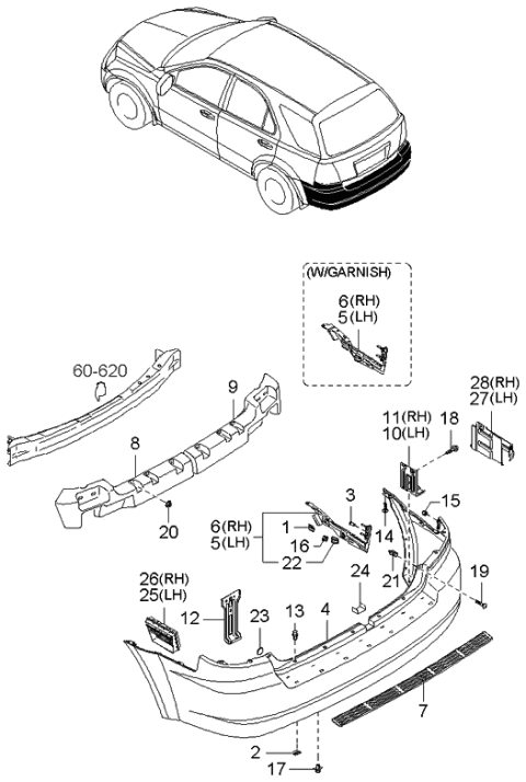 2003 Kia Sorento Rear Bumper Diagram