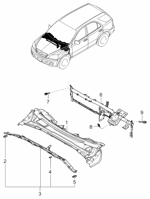 2005 Kia Sorento Cowl Panel Diagram