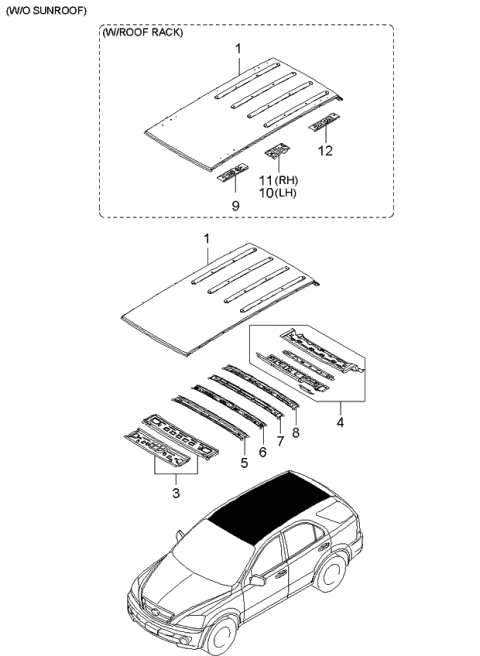 2006 Kia Sorento Rail-Roof Center NO4 Diagram for 671563E001