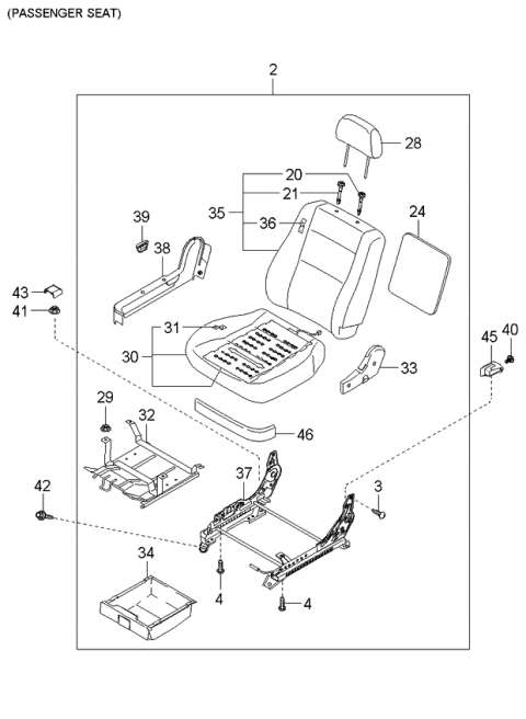 2004 Kia Sorento Front Seat Back Cover Assembly, Right Diagram for 884623E100CY5