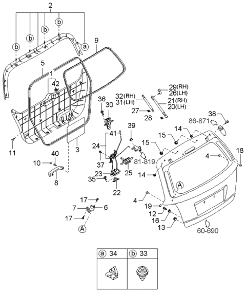 2004 Kia Sorento Tail Gate Trim Grip Assembly Diagram for 817563E001CY