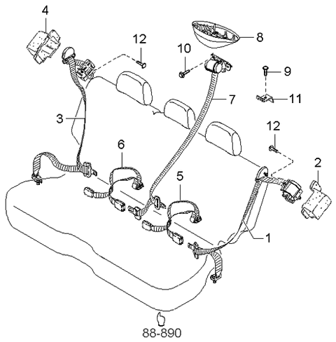 2003 Kia Sorento Bolt-Rear Seat Belt Assembly Diagram for 898693E000