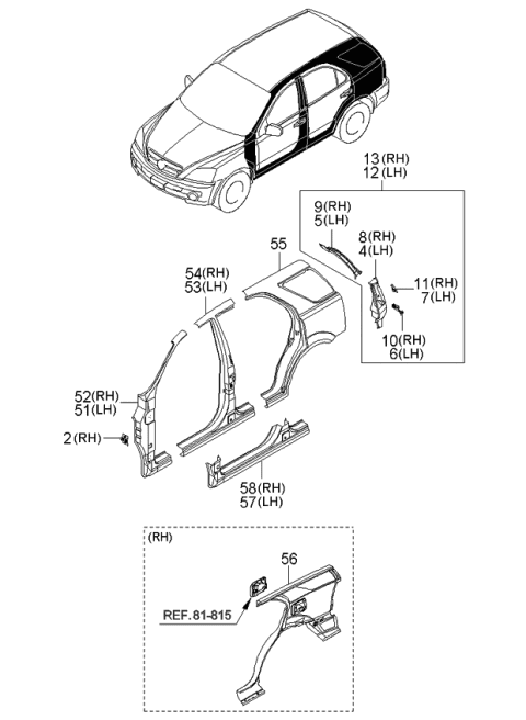 2005 Kia Sorento Panel-B Pillar Inner,RH Diagram for 714213E000