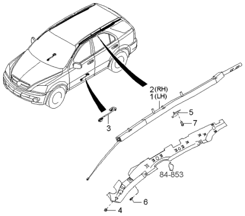 2005 Kia Sorento Curtain Air Bag Assembly, Right Diagram for 569603E500