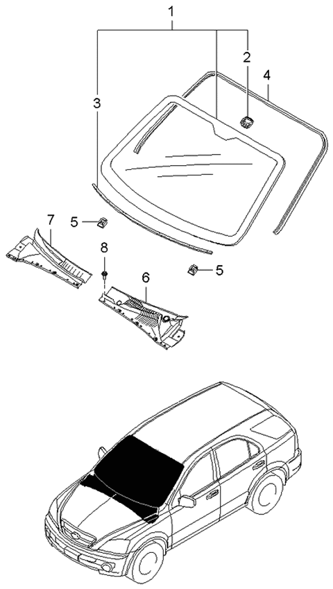 2005 Kia Sorento Cover Assembly-Cowl Top Diagram for 861503E000