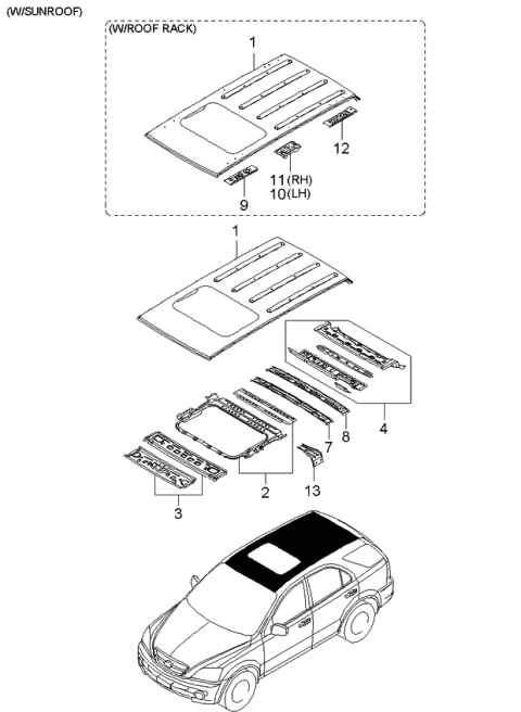 2006 Kia Sorento Old Body Style Roof Panel Diagram 2