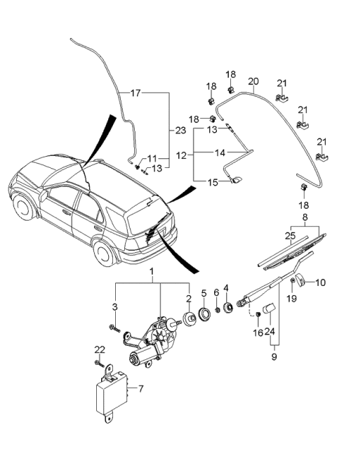 2003 Kia Sorento Rear Windshield Wiper Blade Assembly Diagram for 0K2C067330
