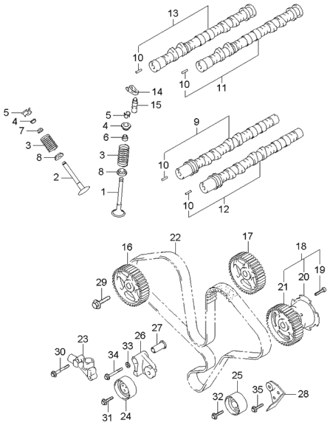 2005 Kia Sorento Camshaft & Valve Diagram