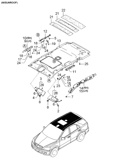 2003 Kia Sorento Sunvisor & Head Lining Diagram 2