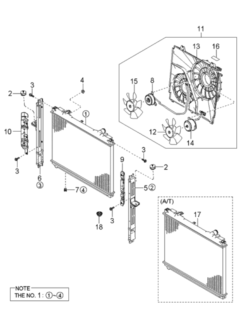 2006 Kia Sorento Radiator Assembly Core Diagram for 253113E250