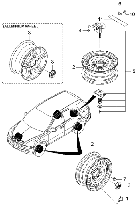 2005 Kia Sorento Wheel Cap Diagram for 529603E070