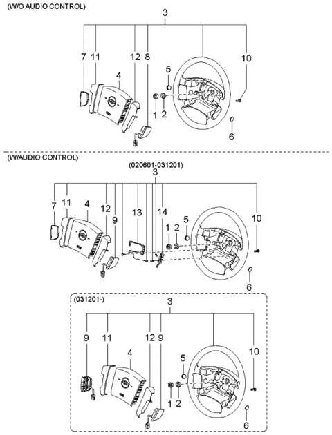 2005 Kia Sorento Steering Wheel Complete Diagram for 561003E831GW