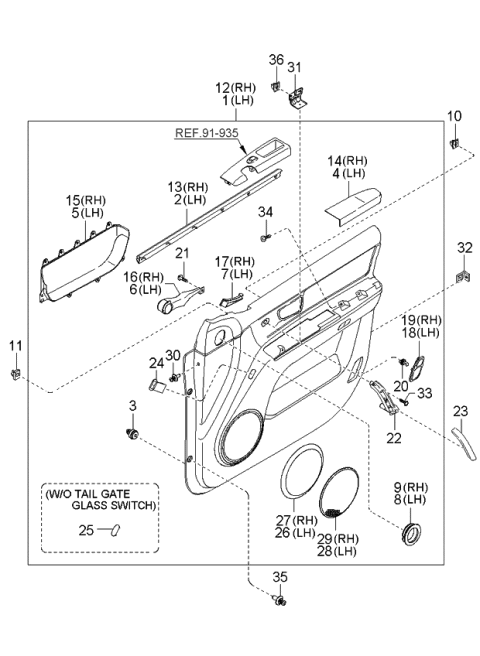 2003 Kia Sorento Panel Complete-Front Door Trim Diagram for 823023E050C3