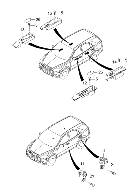 2004 Kia Sorento Rear Power Window Sub Left Switch Assembly Diagram for 935803E2008Z