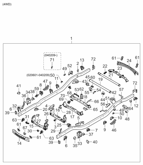 2006 Kia Sorento Bracket-Body Mounting NO4,R Diagram for 622613E000