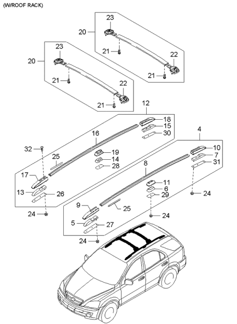 2004 Kia Sorento Roof Garnish & Roof Rack Diagram 2