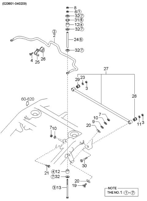 2005 Kia Sorento Bush-Stabilizer Bar Diagram for 555303E020