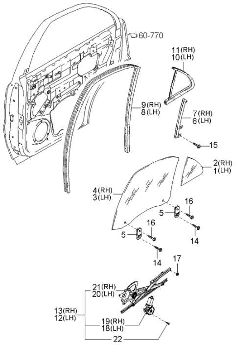 2005 Kia Sorento REGULATER Assembly-Rear Door Window,L Diagram for 834013E001