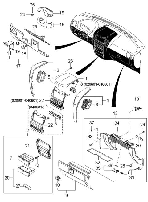 2003 Kia Sorento Crash Pad Lower Diagram