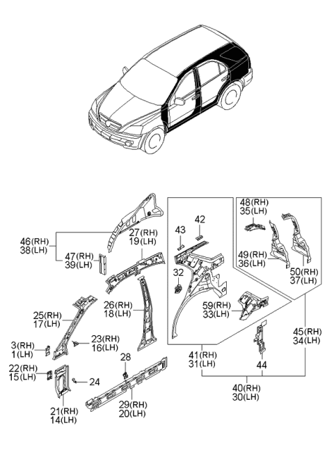 2005 Kia Sorento Side Body Panel Diagram 1