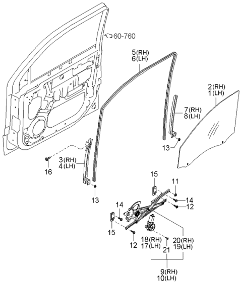 2003 Kia Sorento Regulator Assembly-Front Door Diagram for 824013E000