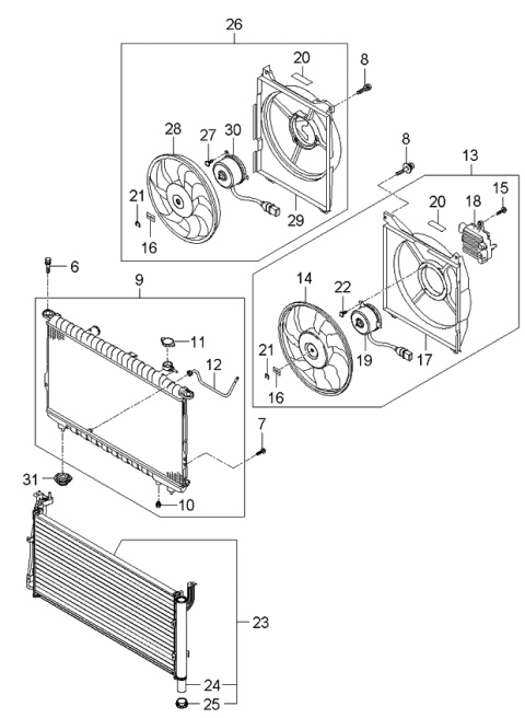 2006 Kia Amanti New Body Style (Produced Before OCT.2006) Radiator Hose & Reservoir Tank Diagram 1