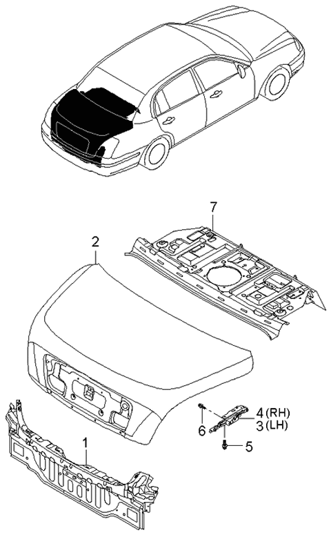 2006 Kia Amanti Trunk Lid & Back Panel Diagram