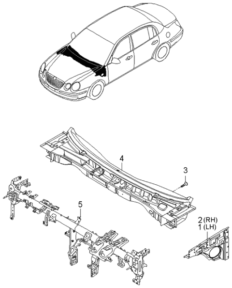 2006 Kia Amanti Cowl Panel Diagram