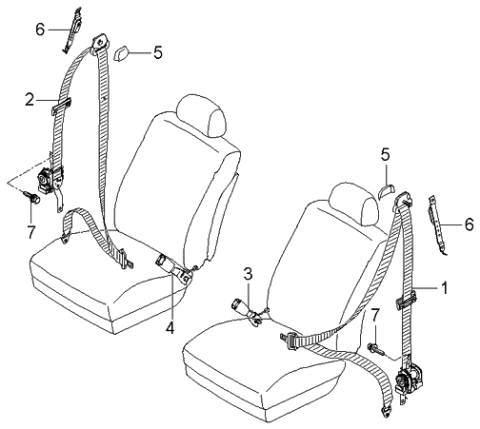 2006 Kia Amanti Front Seat Belt Buckle Assembly Right Diagram for 888403F50126
