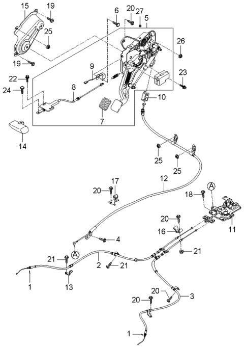 2006 Kia Amanti Cable Assembly-Park Brake Diagram for 597603F100