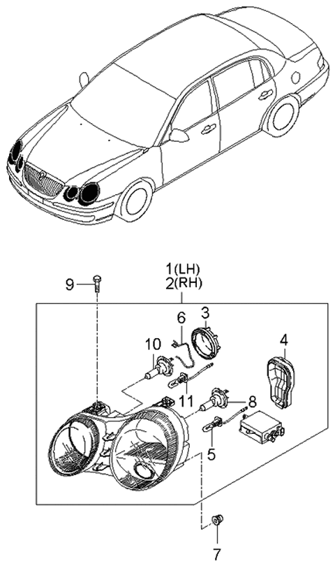 2006 Kia Amanti Headlamp Dust Cap Diagram for 921403F000