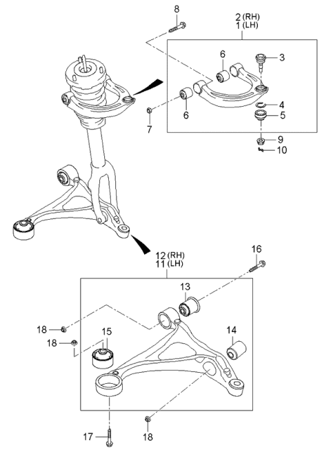 2006 Kia Amanti Front Suspension Lower & Upper Arm Diagram