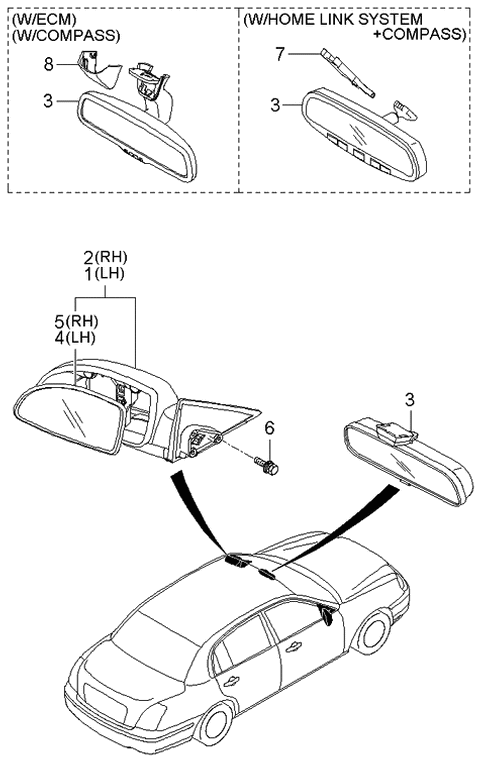 2006 Kia Amanti Outside Rear View Mirror & Holder Assembly, Left Diagram for 876113F620