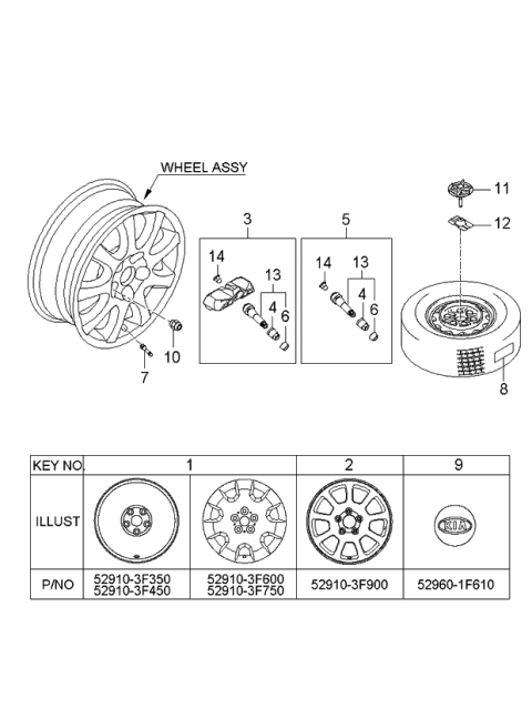 2006 Kia Amanti Wheel & Cap Diagram