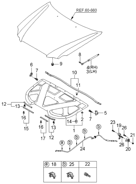 2006 Kia Amanti Hood Trim Diagram