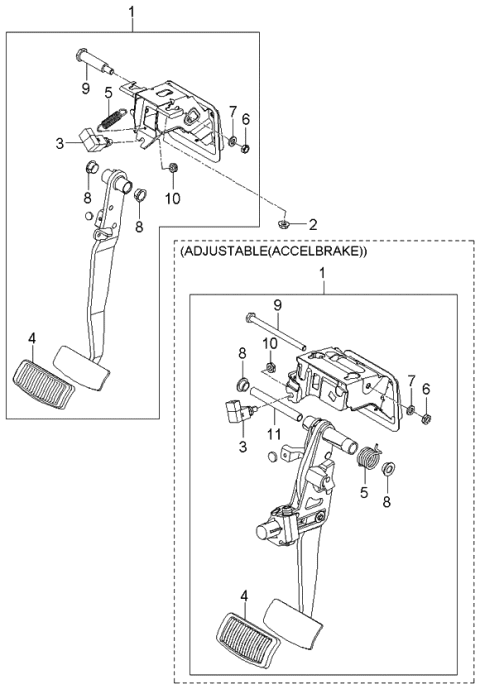 2006 Kia Amanti Clutch & Brake Pedal Diagram